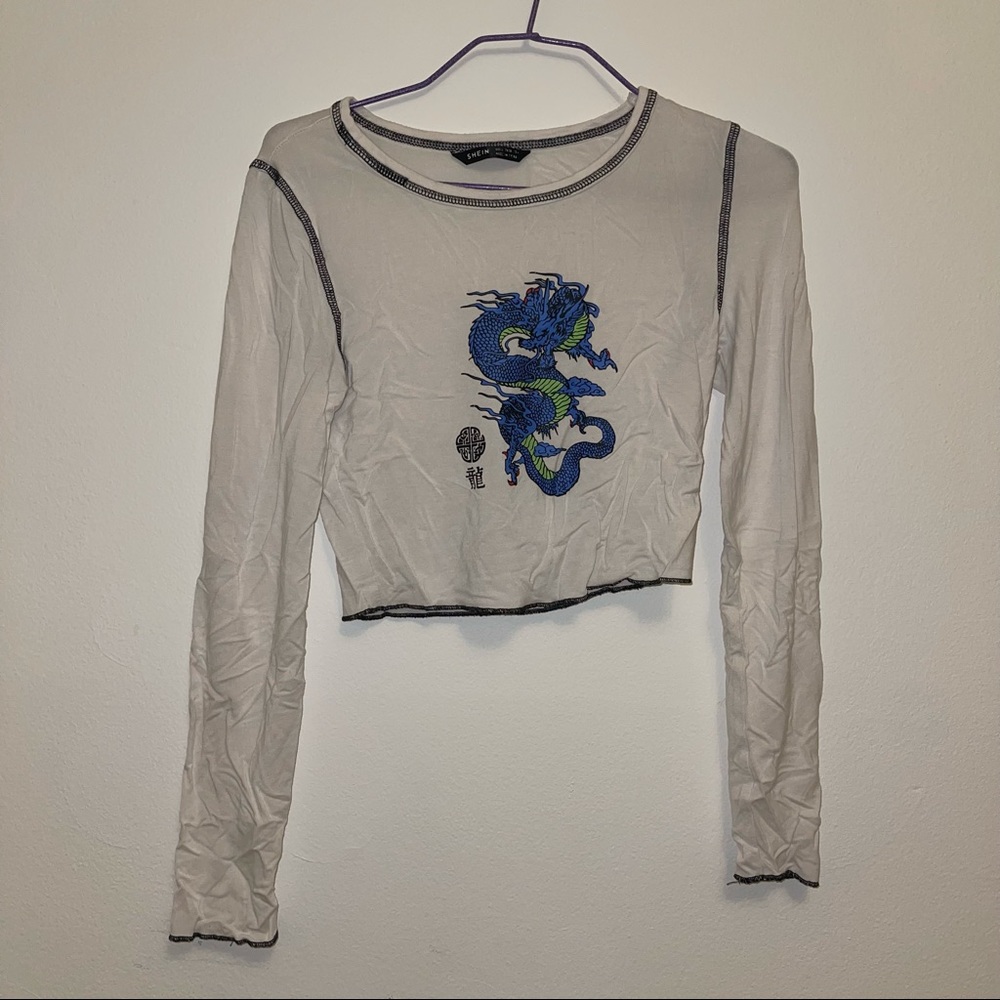 White dragon detail crop top